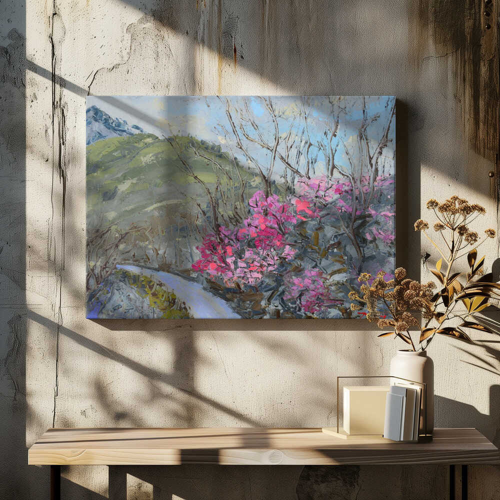 Azaleas Blooming On the Mountain Oil On Canvas