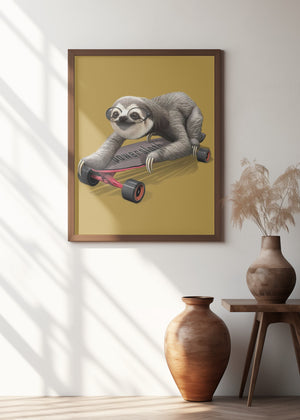 Canvas Art Print sloth on skateboard