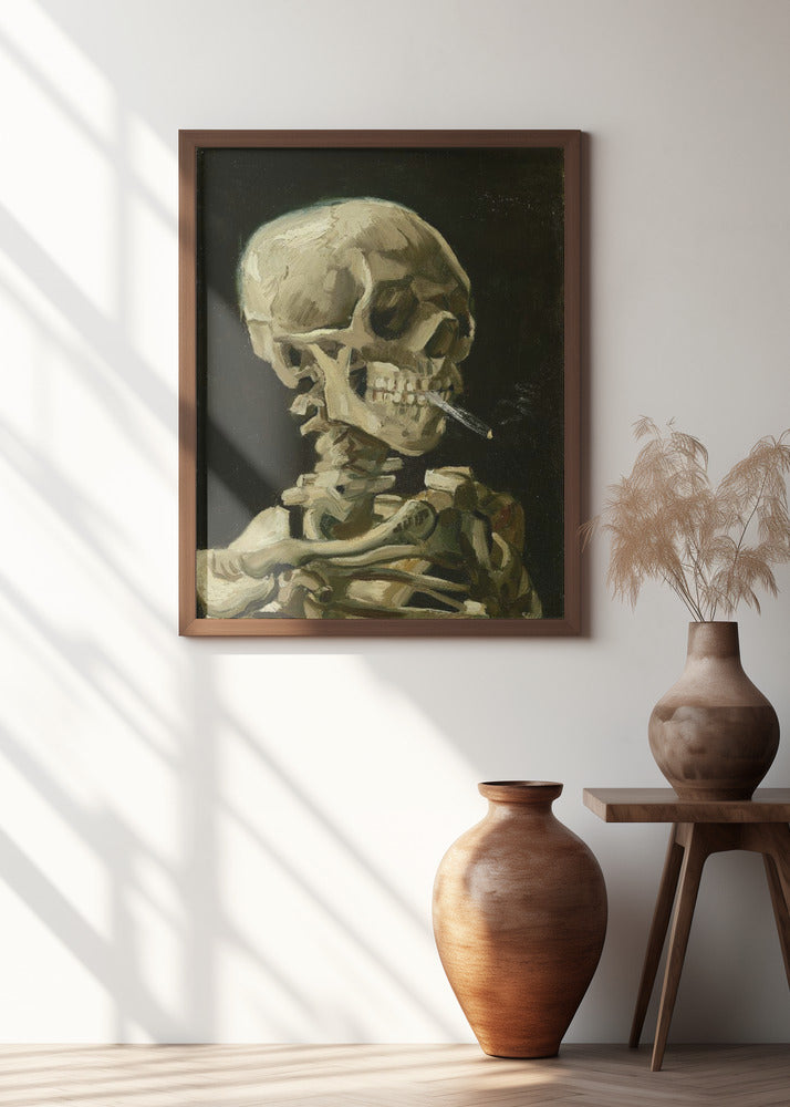 Head of a skeleton with a burning cigarette