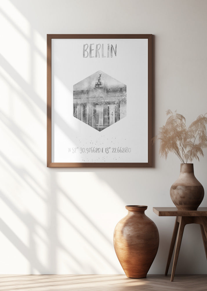 Art Prints of Coordinates BERLIN Brandenburg Gate | monochrome watercolor