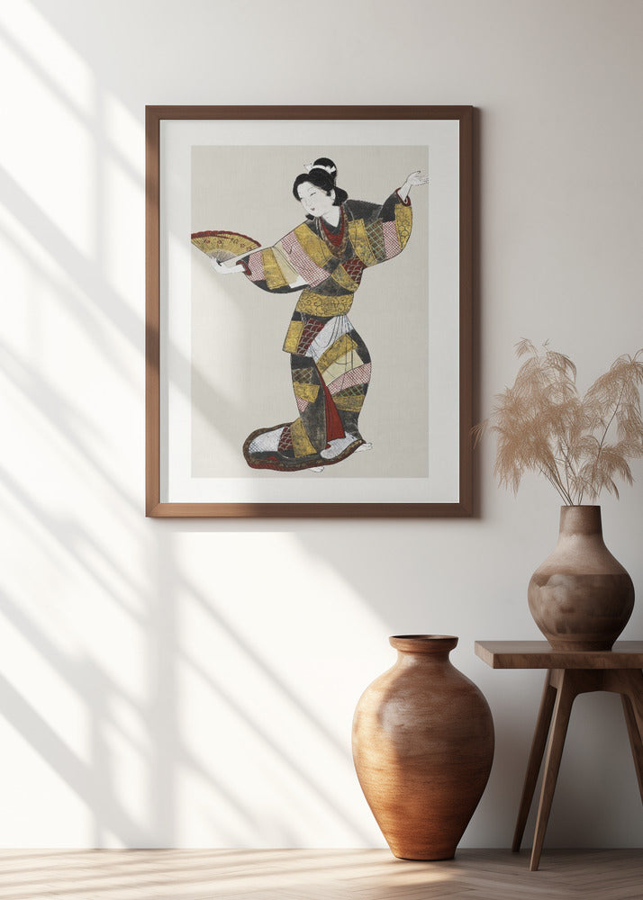 Japanese Female Dancer (17th Century) Vintage Painting Boarder