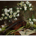 Still life with violin and flowers