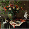 Still life with violin and flowers