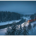 A cargo train is passing Morant's Curve