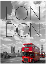 Art Prints of Red Buses in London | Text & Skyline