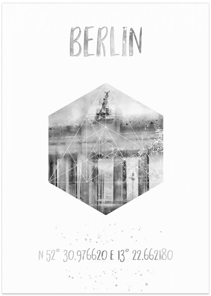 Art Prints of Coordinates BERLIN Brandenburg Gate | monochrome watercolor