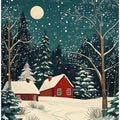 Red Houses and Snowy night sky