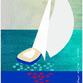 White Sailboat On The French Riviera With Reflections On The Sea