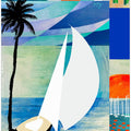 Colourful Mediterranean Travel Art Print With Sunrise And Palm Tree