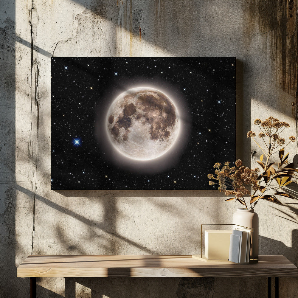 Glowing Emerald Moon With Starry Sky