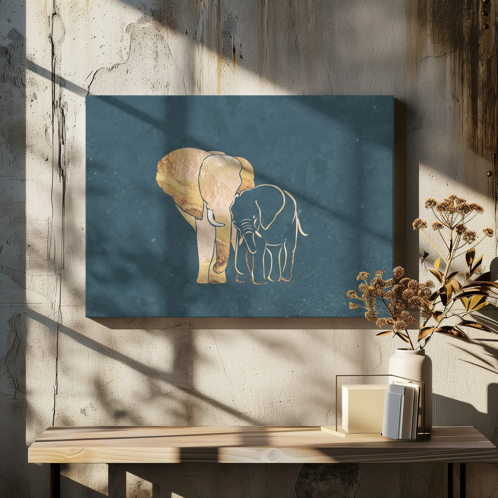 Gold Elephant Line art Silhouettes 2