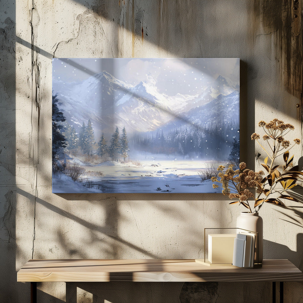 Winter Snowy Landscape Brush Strokes