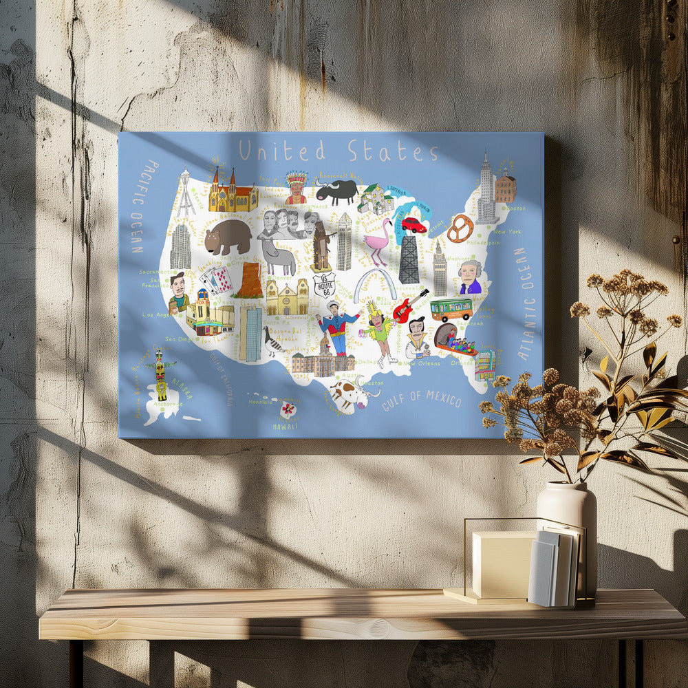 Illustrated Map of the USA by Artist Carla Daly