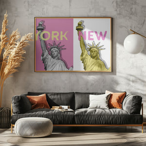 Art Prints of POP ART Statue of Liberty | pink & yellow