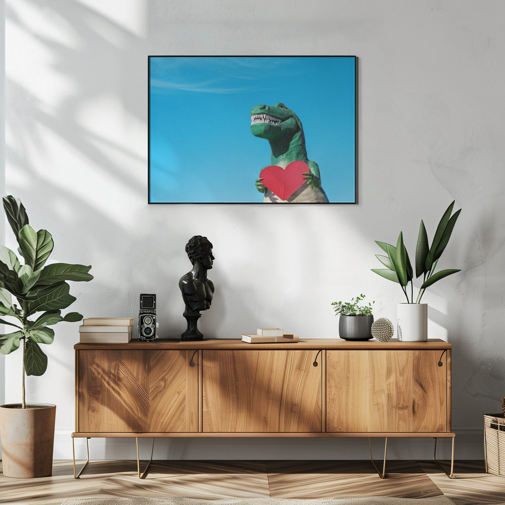 Art Prints of Tyrannosaurus Rex with a Red Paper Heart