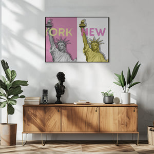 Art Prints of POP ART Statue of Liberty | pink & yellow