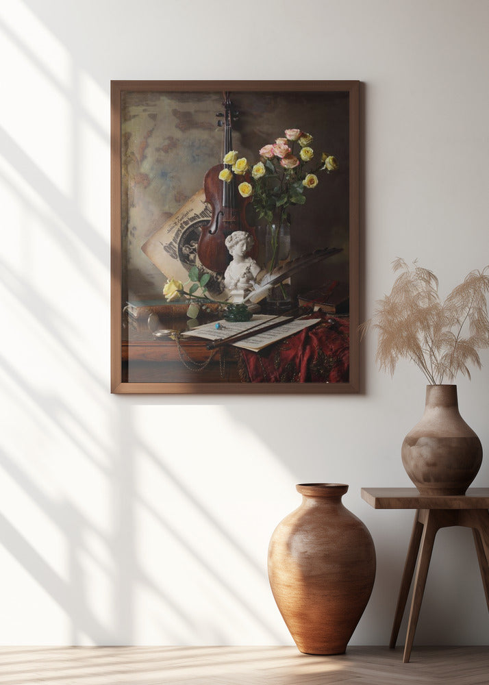 Still life with violin and bust