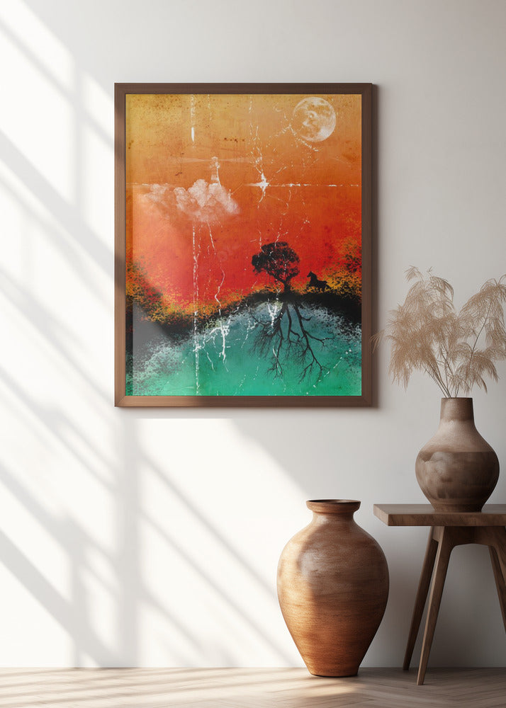 Moon, horse, tree and lighthouse