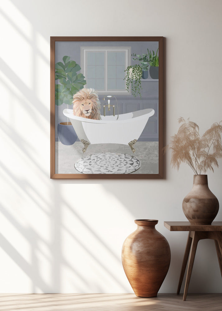 Lion takes a bath