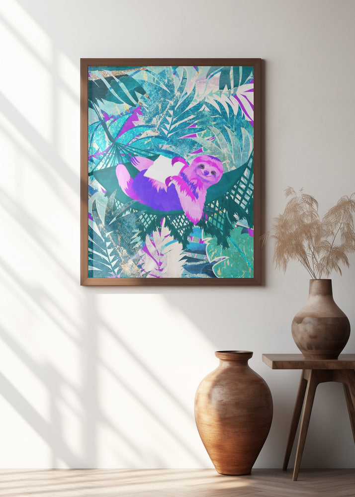 Pink and Green Neon Sloth in Hammock
