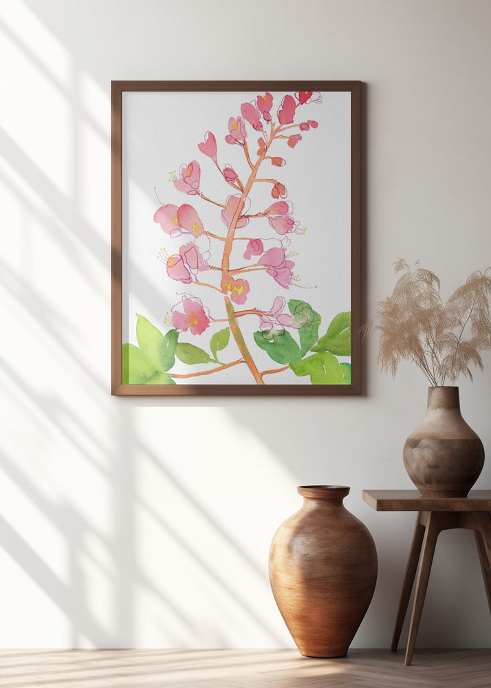 Red horse-chestnut or Aesculus × carnea with watercolor and ink
