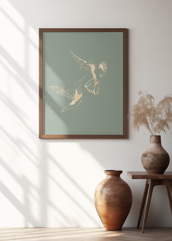 Sage Green Gold Hummingbirds