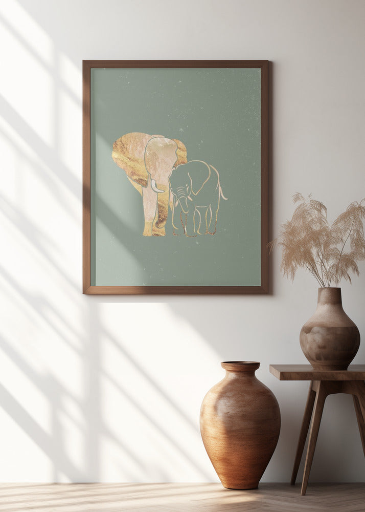 Sage Green Gold Elephants 1