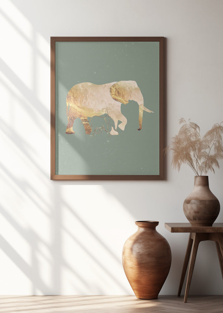 Sage Green Gold Elephants 2