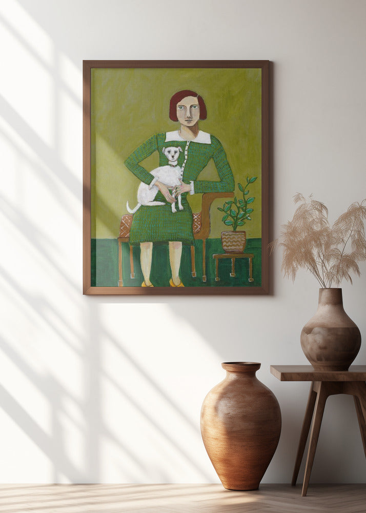 Vintage Lady with her white dog