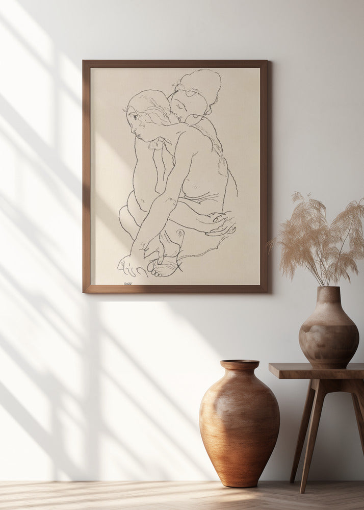 Woman and Girl Embracing 1918