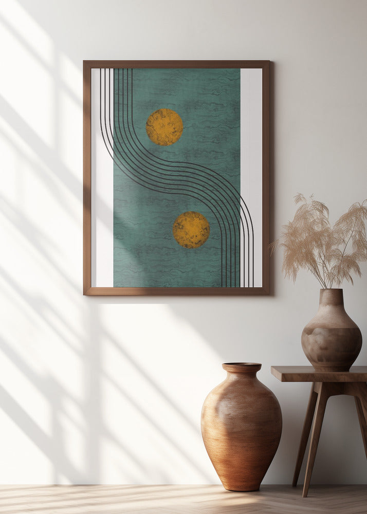 Aquamarine Marble With Golden Sphere