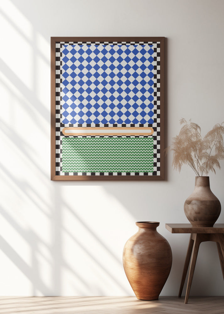 Geometric Pattern With Blue And White Diamonds