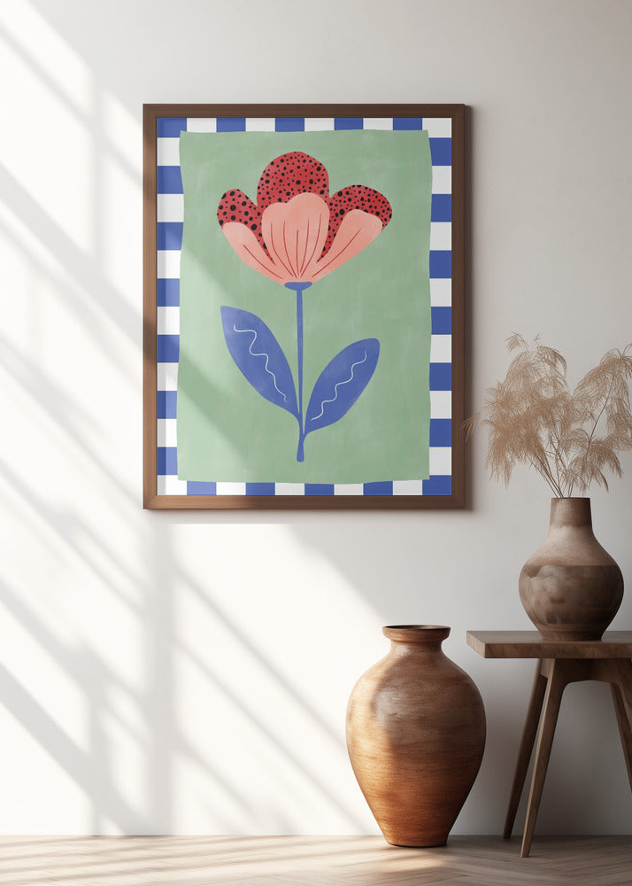 Stylized Flower With Red Petals And Black Dots
