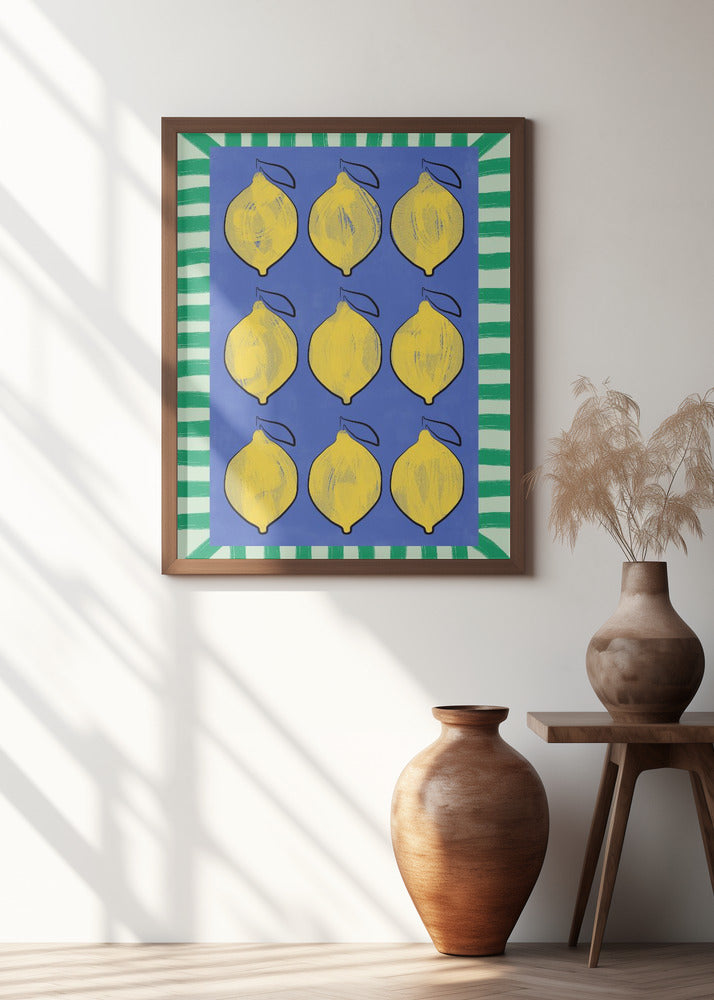 Vibrant Yellow Lemons on a Deep Blue