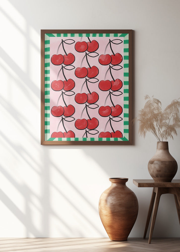 Red Cherries on a Pink