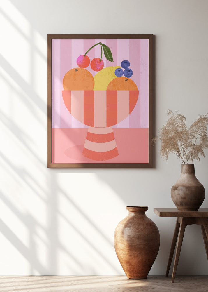 Fruit in Striped Bowl