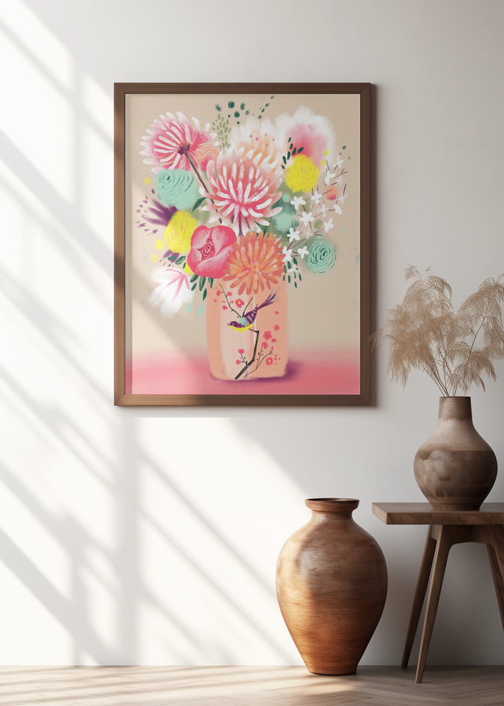 Bouquet In Bird Vase