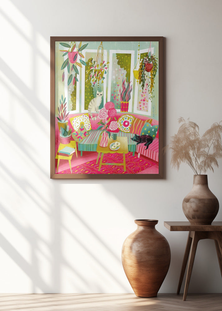 Bohemian Interior Colourful Chushions and Two Cats