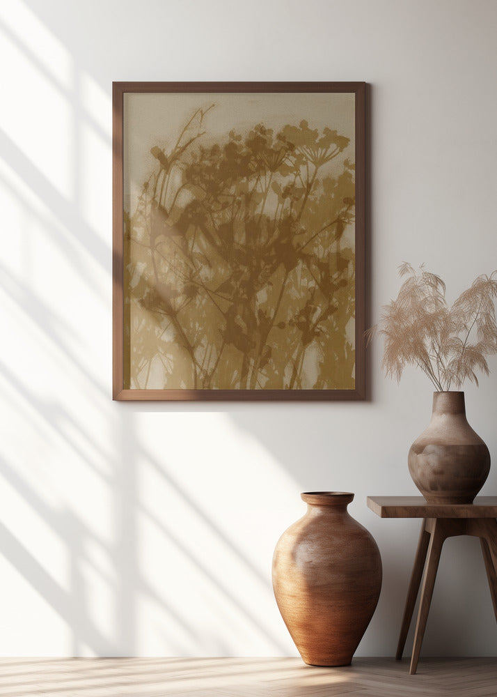 Abstract Florals. Wild flowers in ochre, brown on beige.