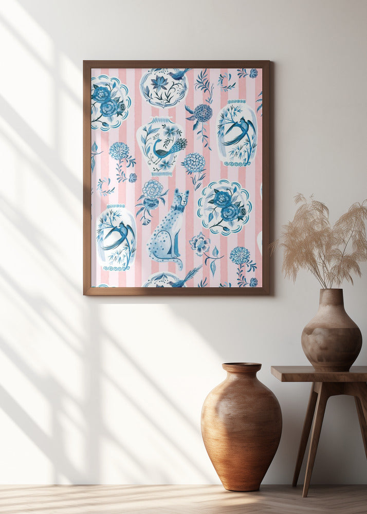 Chinoiserie On Blue Stripes
