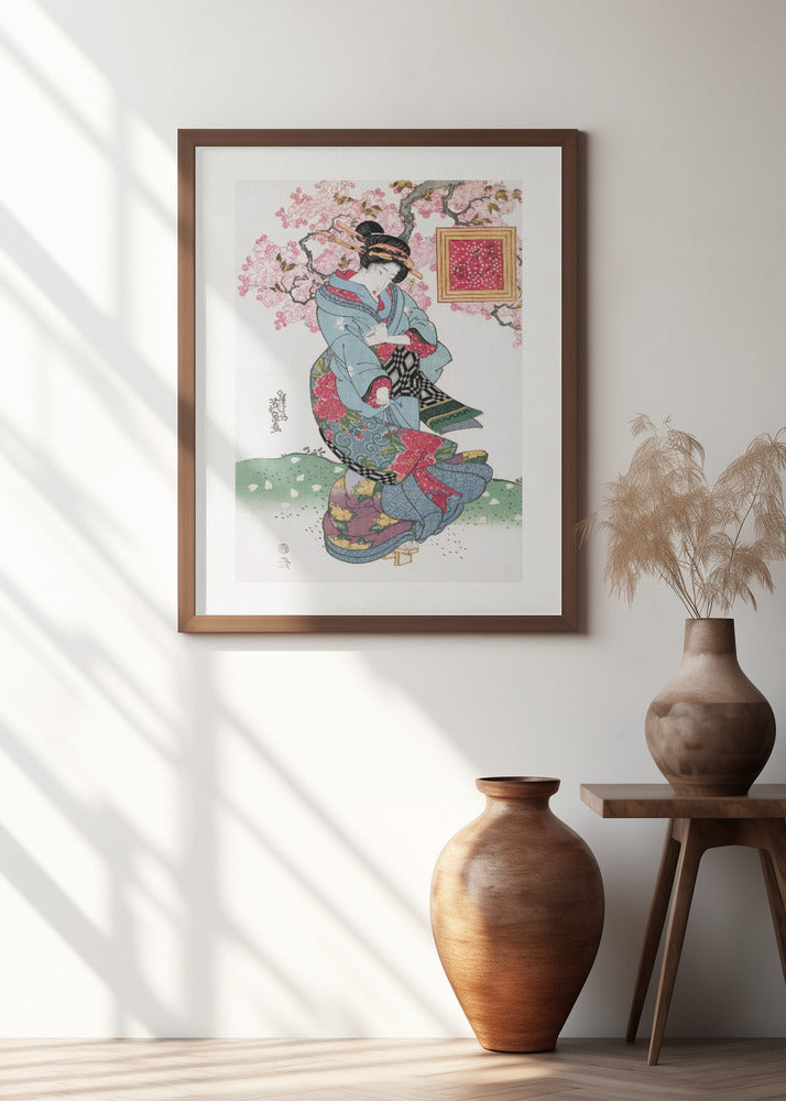 Japanese Woman (1828) Vintage Woodblock Print With Boarder