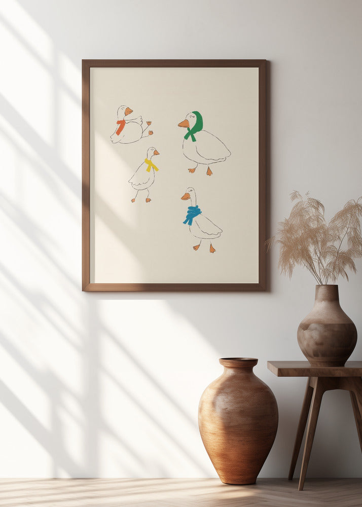 Ducks Adorned in Colorful Scarves