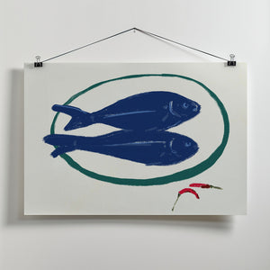 Art Prints of Blue fishes still life