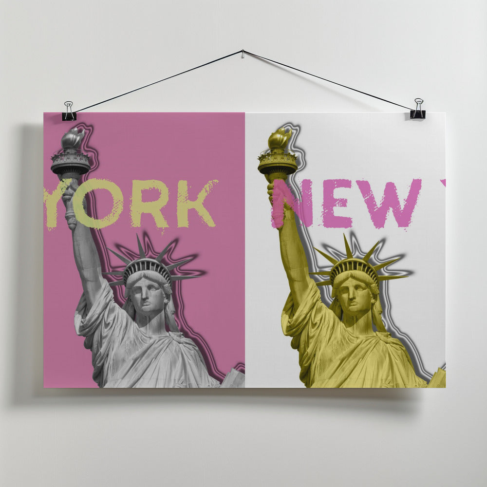 Art Prints of POP ART Statue of Liberty | pink & yellow