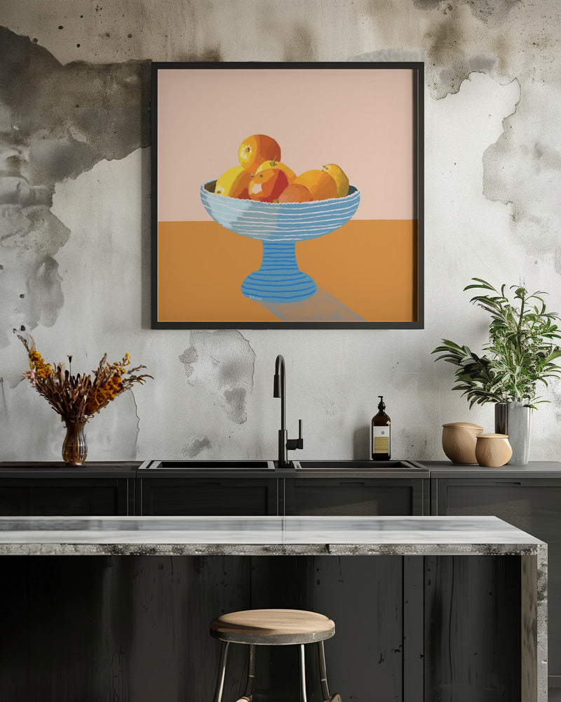 Blue fruit bowl bright