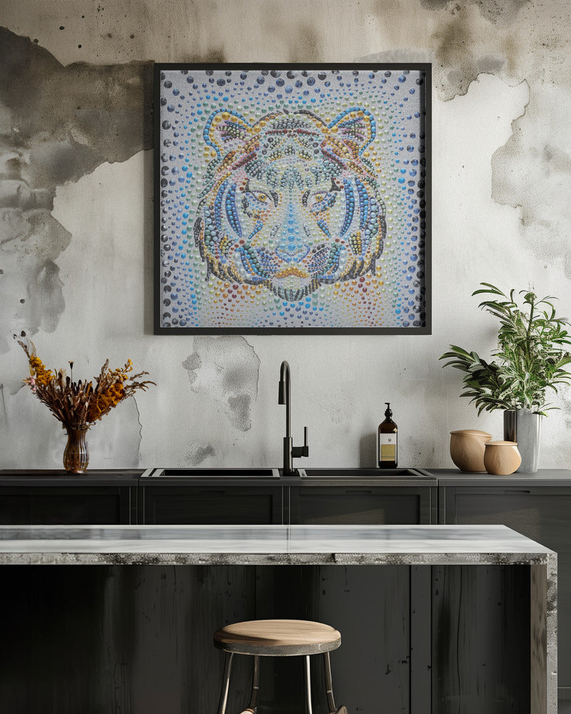 Tiger Face Composed of Multicolored Rhinestones