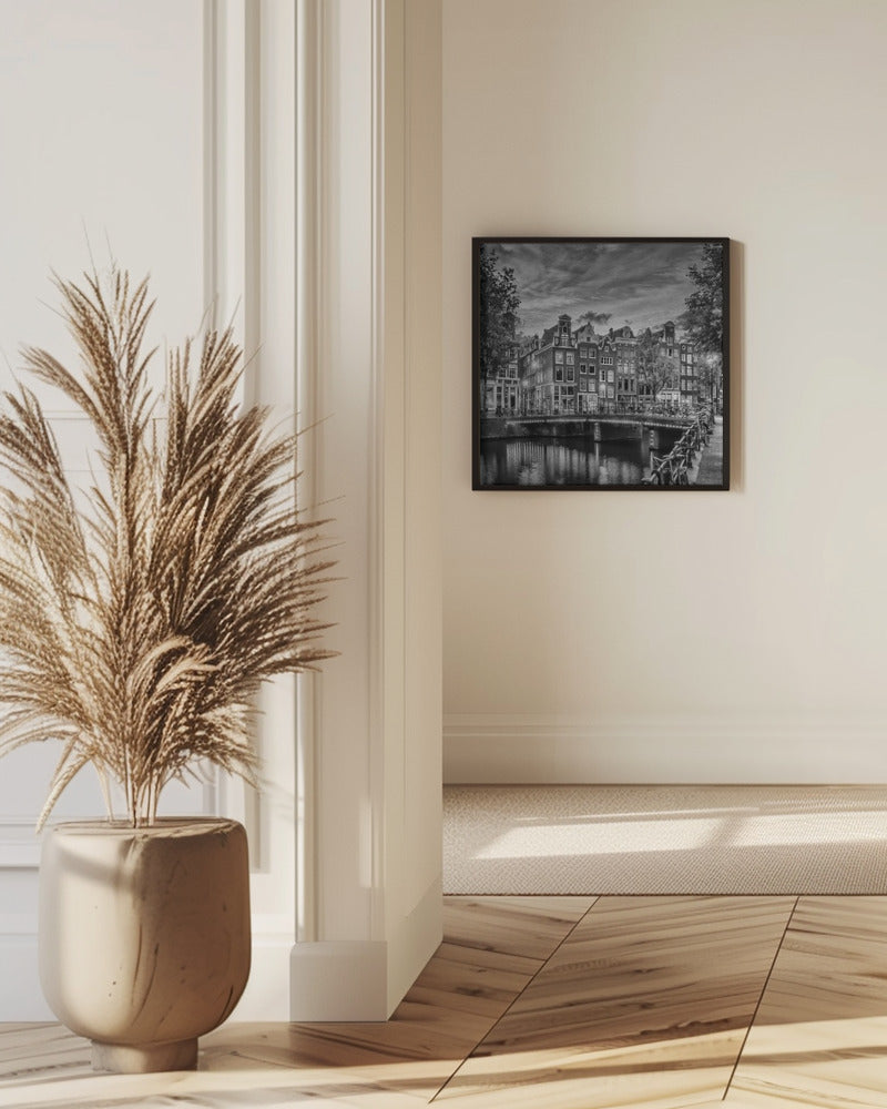 Art Prints of AMSTERDAM Idyllic impression from Singel - Monochrome