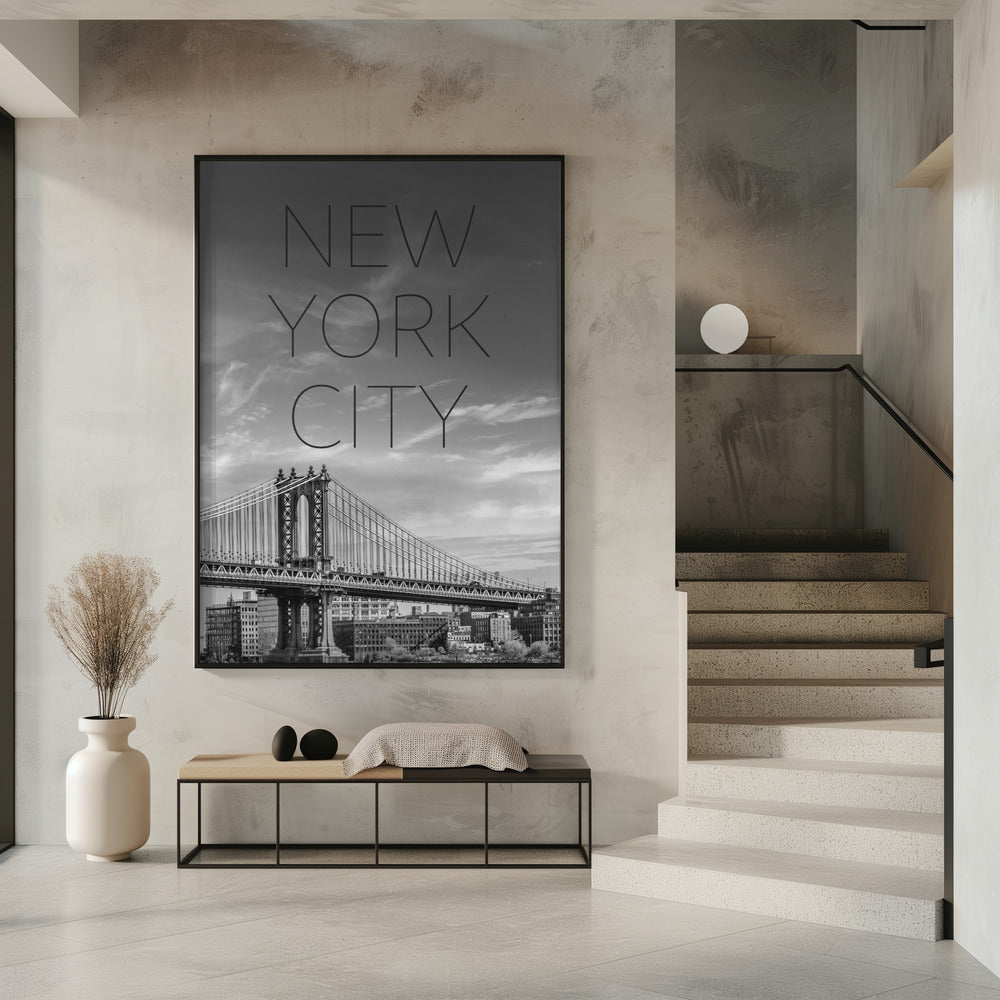 Art Prints of NYC Manhattan Bridge | Text & Skyline