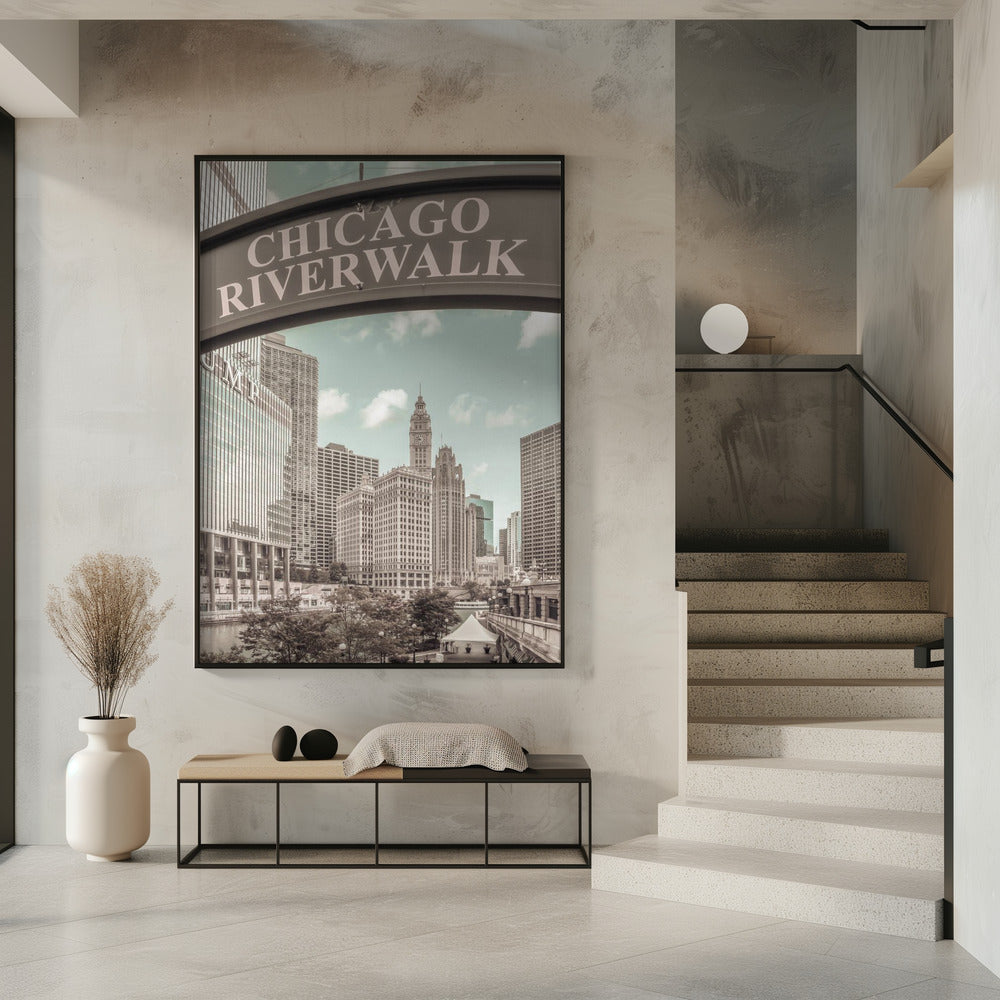 Art Prints of CHICAGO Riverwalk | urban vintage style