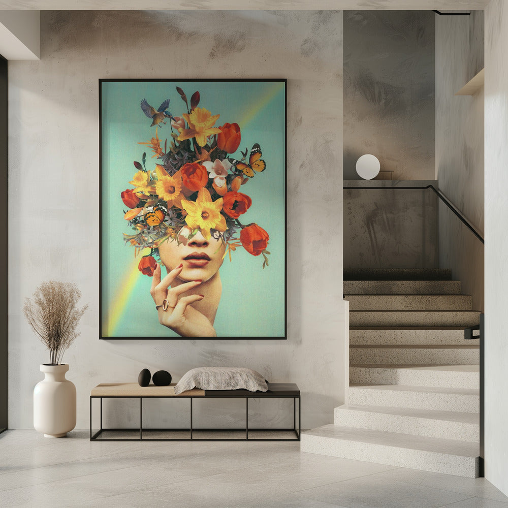 Art Prints of Baby's in bloom - Rainbow, flowers, birds & butterflies
